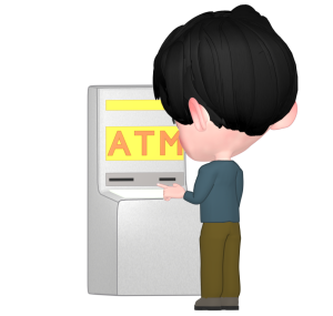 ATMを利用する男性のイラスト