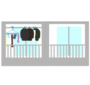 ベランダで洗濯物を干すイラスト