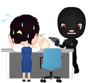 銀行強盗と銀行員のイラスト