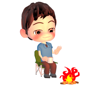 焚き火をする男性のイラスト