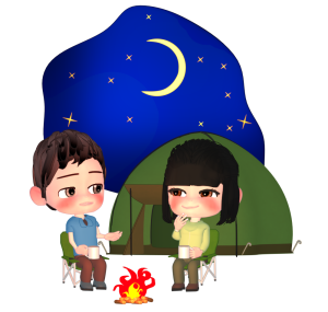 キャンプをするカップルのイラスト