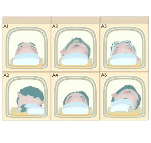 カプセルホテルで寝る人のイラスト