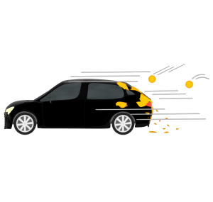 防犯カラーボールが当たる自動車のイラスト