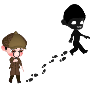 犯人を追跡する探偵のイラスト