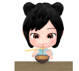 カレーうどんを食べる子供のイラスト