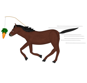 ぶら下げる人参を追いかける馬のイラスト