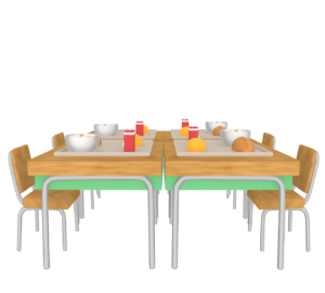 机に置かれた学校給食のイラスト