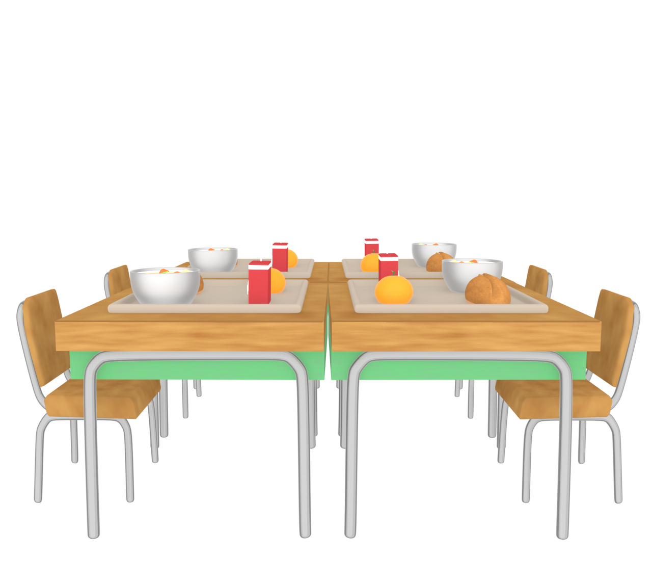 机に置かれた学校給食のイラスト