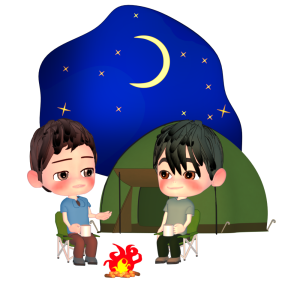 友達とキャンプをするイラスト