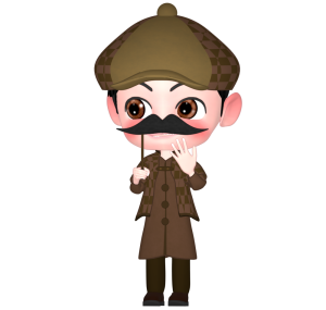 手持ち髭をつける探偵のイラスト