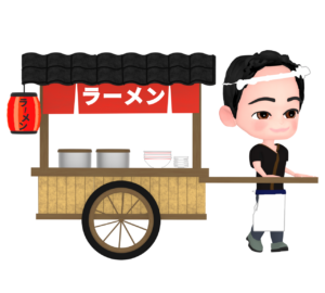 リヤカーのラーメン屋台のイラスト