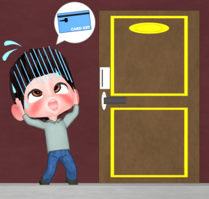 ホテルのカードキーがなくて部屋に入れないイラスト