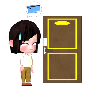 ホテルのカードキーを部屋に忘れた人のイラスト