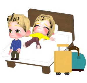 ホテルで休む外国人旅行者のイラスト