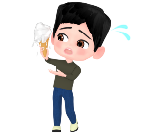 溶けるアイスクリームに慌てる人のイラスト