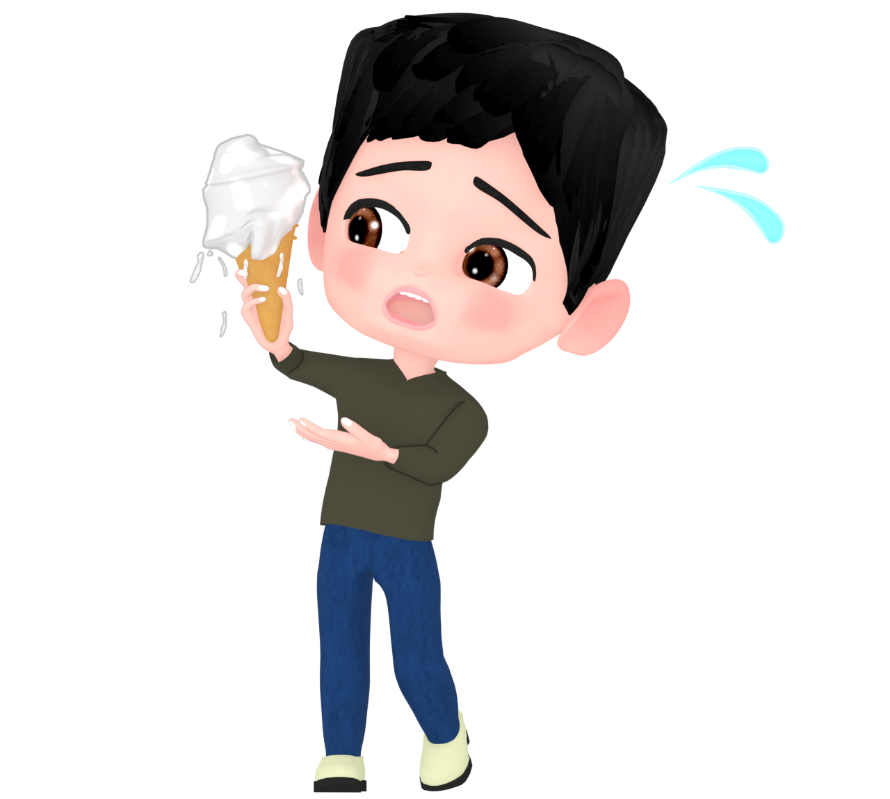 溶けるアイスクリームに慌てる人のイラスト