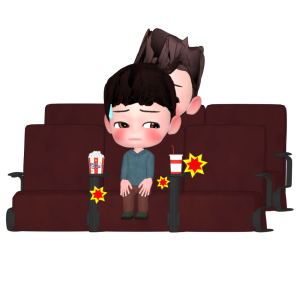 映画館 座席を後ろの人が蹴るイラスト