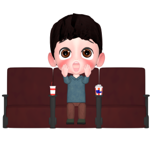 映画を見て驚く人のイラスト