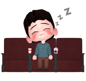 映画館で寝ている人のイラスト