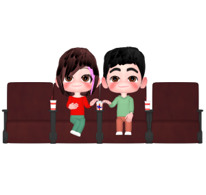 映画を見るカップルのイラスト