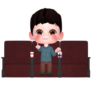 映画を見て笑う人のイラスト