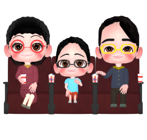 映画を見る家族のイラスト