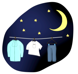 夜干しの洗濯物のイラスト