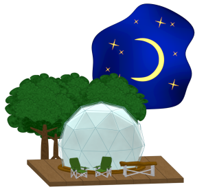 夜のグランピングキャンプ場のイラスト