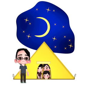 夜空と家族キャンプのイラスト