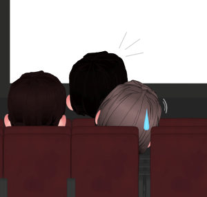 前の人の頭が邪魔で映画が見えないイラスト