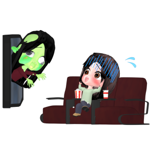 ホラー映画を見る人のイラスト