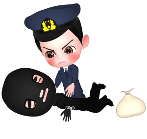 警察官に捕まる銀行強盗のイラスト