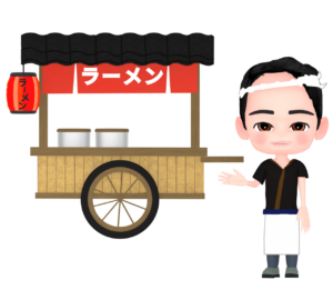 ラーメン屋の屋台と店主のイラスト