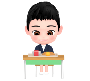 給食を食べる男の子のイラスト