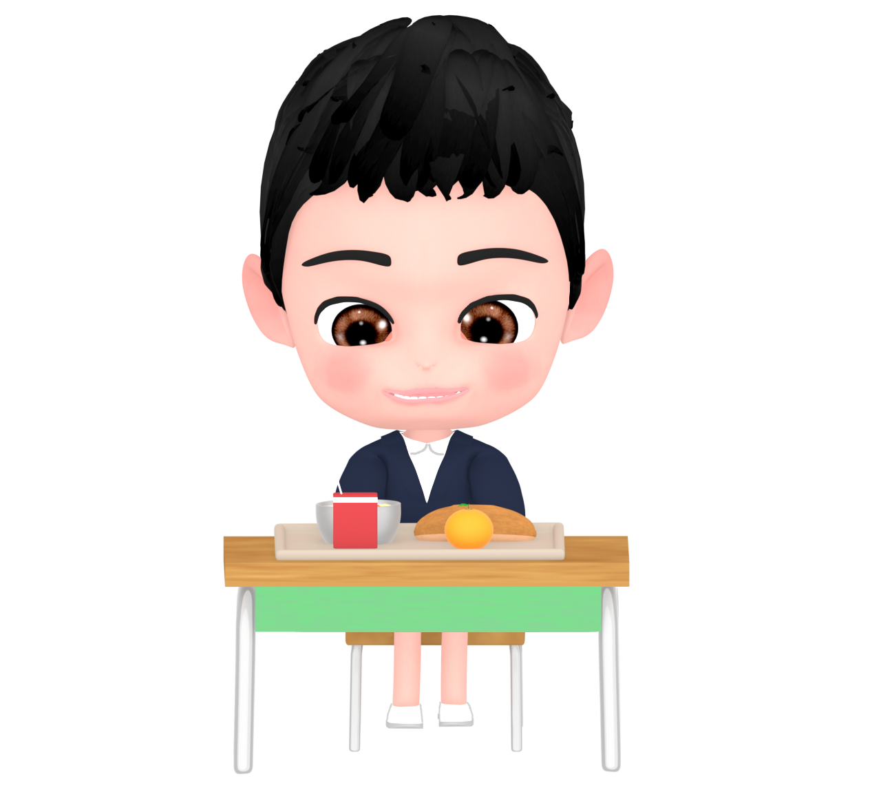 給食を食べる男の子のイラスト