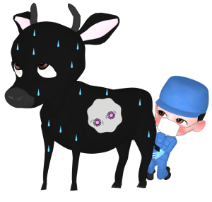 病気の牛と家畜の獣医師のイラスト