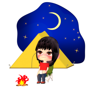 ソロキャンプをする女性のイラスト