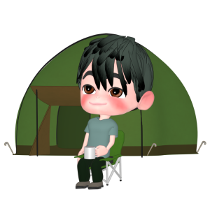 ソロキャンプをする男性のイラスト