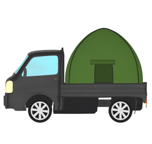 テントを乗せた軽トラックのイラスト