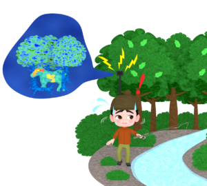 熱感知カメラでクマ対策のイラスト