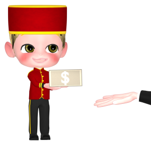 チップを貰うホテルマンのイラスト