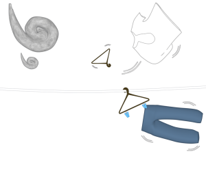 風に飛ばされる洗濯物のイラスト