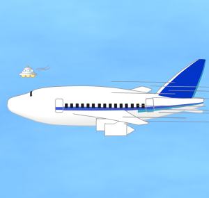 飛行機と並んで飛ぶUFOのイラスト