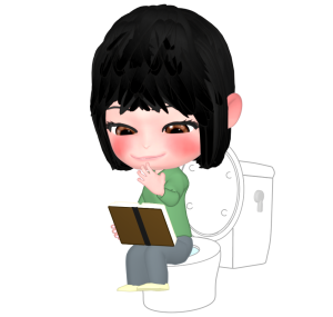 本をトイレで読んでいる女性のイラスト
