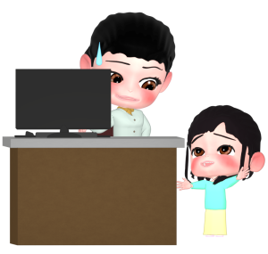 子供の相手をしながら働く親のイラスト