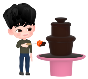 チョコレートファウンテンを楽しむ人のイラスト