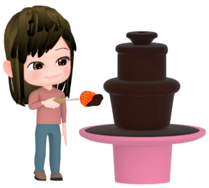 チョコレートファウンテンを楽しむ女性のイラスト