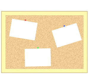 コルクボードに画鋲でとめたメモ紙のイラスト