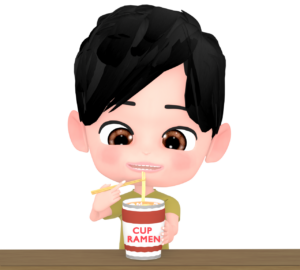 カップラーメンを食べる子供のイラスト