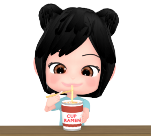 カップラーメンを食べる女の子のイラスト